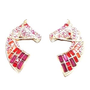 Statement Rhinestone Stallion Post Drop Earrings